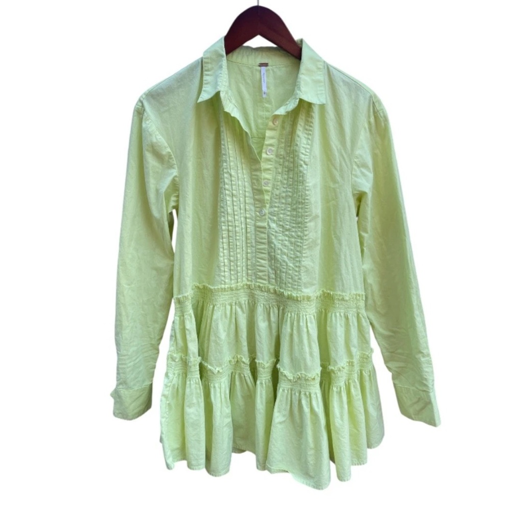 Free People Billie Mini Dress Lime Glow Boho Babydoll Tunic Small